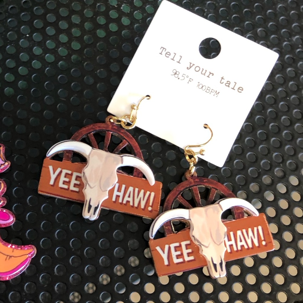 TELL YOUR Teal Brown 'Yee Haw'’Western Earrings